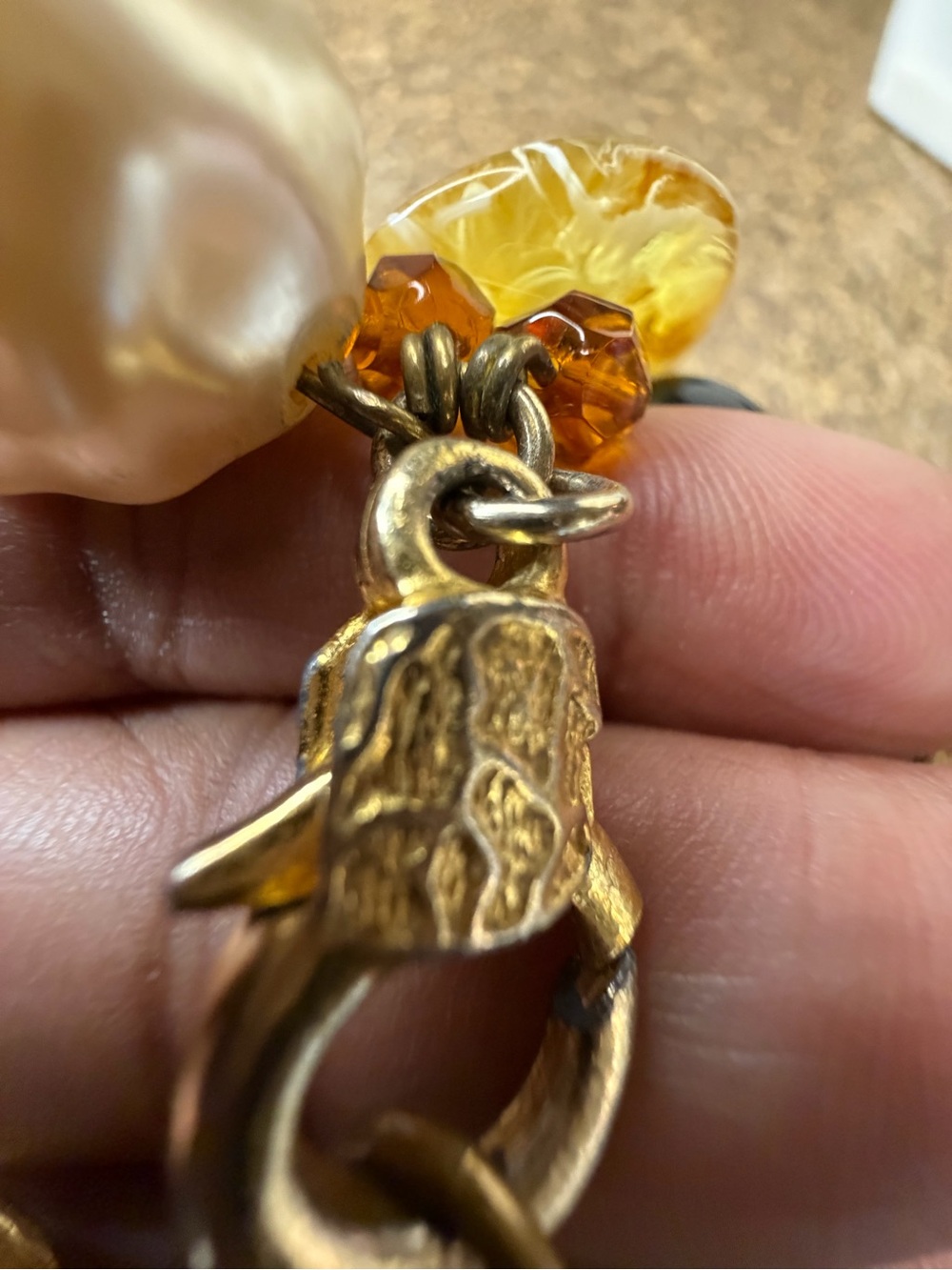 Cecile Jeanne Paris Vintage Statement Chunky Bead Necklace in Amber and Gold - Picture 5 of 8